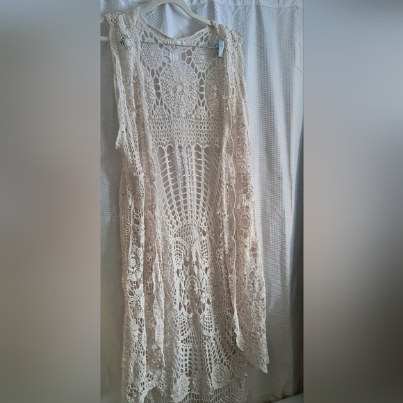 Ultra Flirt Sweaters - Cream Crochet Cardigan Duster